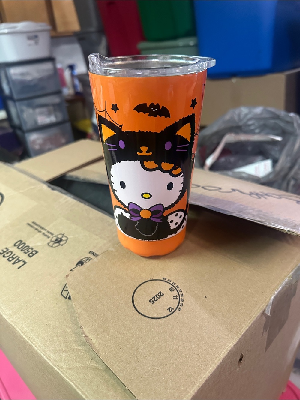 Hello Kitty Orange and Black Halloween Insulated Tumbler with Clear Lid